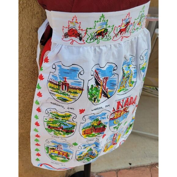 Vintage An Original Yucca Print Cactus Cloth (?) Half Apron Canada Souvenir Map - Picture 2 of 8